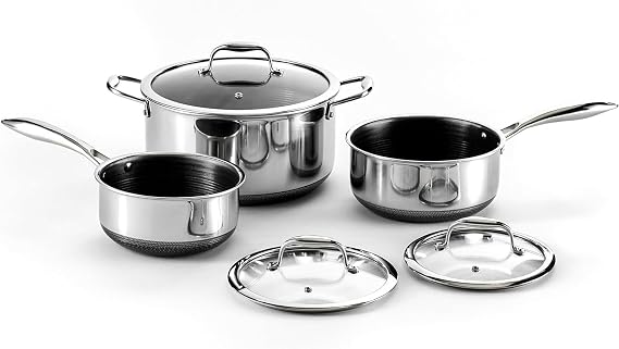 HexClad 6pc Hybrid Nonstick Pot Set with Lids, 2, 3 & 8 Qt Pots