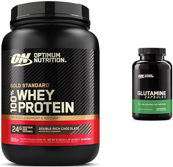 国内正規品オプティマムニュートリションOptimum Nutrition プロテイン＋グルタミンセット ON Gold Standard 100% ホエイプロテイン ダブルリッチチョコレート 主原料WPI 682g1.5lb グルタミン 240 カプセル