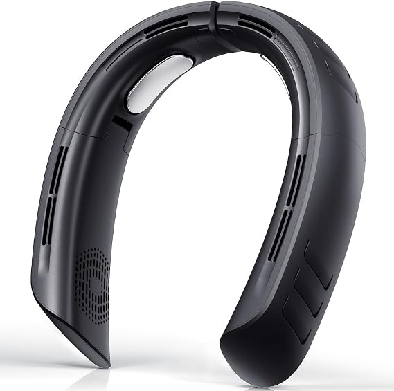 OLV Neck Fan 6000mAh Rechargeable Battery 18Hrs 4 Turbine Motor Powerful 360 Cooling Airflow 3 Speeds Portable Foldable Fan Ultra-Quiet Personal Fan Gifts for Men Women Home Office,Work,Travel Black