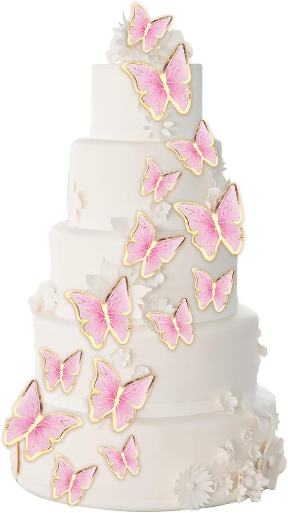66 Pcs Butterfly Cupcake Toppers Birthday Party Decor,Pink Gold Cake Topper Picks Decor for Girls Women Wedding Birthday Party Baby Shower Party Wall Decoration