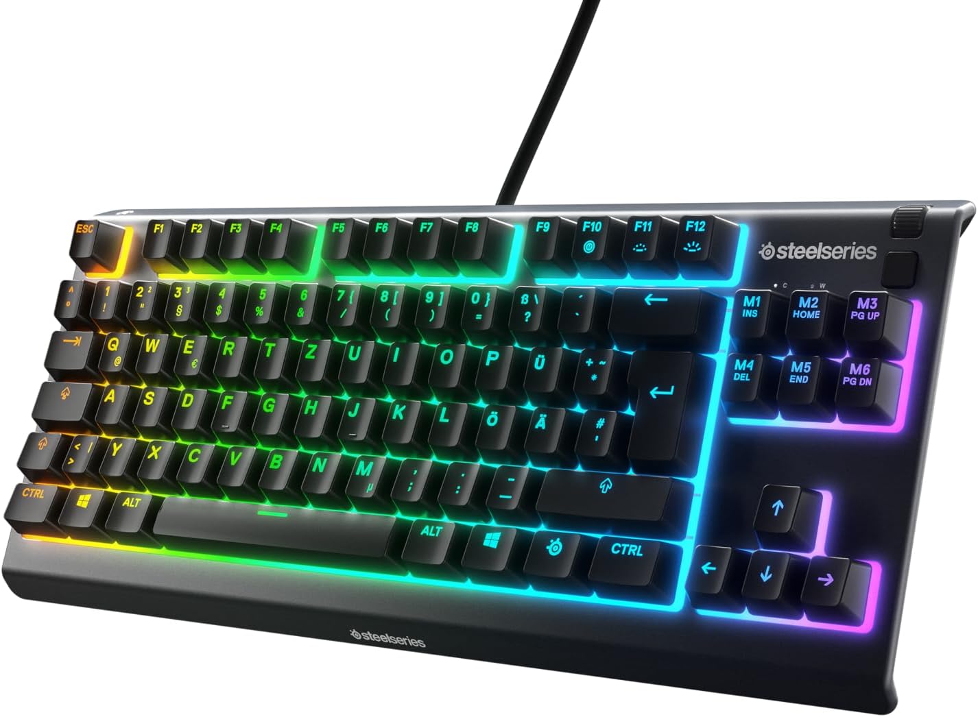 SteelSeries Apex 3 TKL - Gaming Keyboard - Tenkeyless Compact Form Factor - Silent Gaming Keyboard - 8-Zone RGB Illumination - IP32 Water & Dust Resistant - German QWERTZ Layout , Black