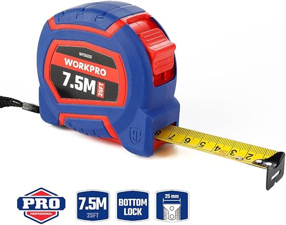 WORKPRO WP261010 7,5Mx25mm/25Ft. Naylon Kaplama Sarı Çelik Şerit Metre