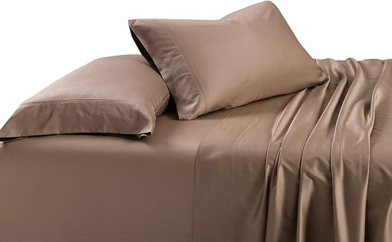 Solid Taupe 600 Thread Count Cal King Un-Attached Waterbed Sheet Set Viscose from Bamboo 4pc Sheet Set