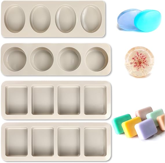 4 Pcs Silicone Soap Molds, 4-Cavity Soap Moulds Handmade Soap Making Molds