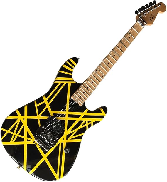 Custom Electric Guitar, Black and Yellow EV Striped Series H Guitar, Maple fingerboard, Vibrato Bridge