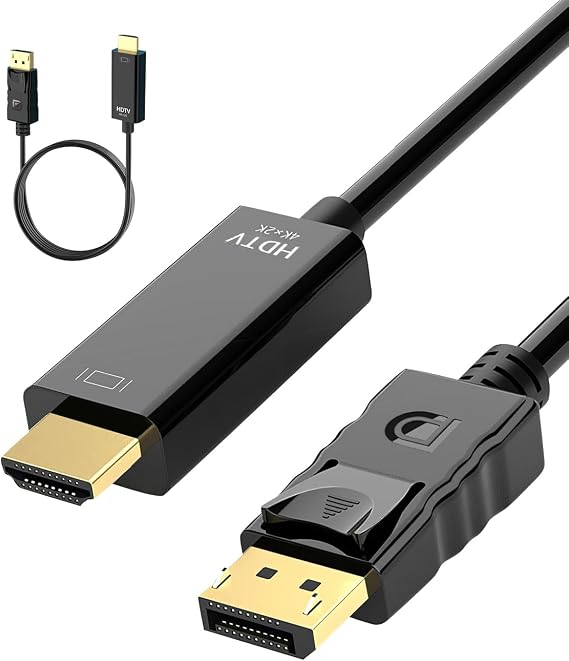 4K Displayport to HDMI Cable 1.8M 4k@30Hz 2k@60Hz 1080p Full HD Gold-Plated Uni-Direction DP 1.2 to HDMI 1.4 Cables Lead Male to Male Multi-Screen Compatible with Monitor, Projector, HDTV, Laptop
