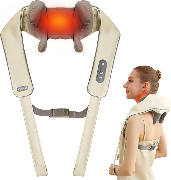 Cordless Shiatsu Neck and Shoulder Massager with Heat 6D Kneading Massage, Deep Tissue Pain Relief for Trapezius, Rechargeable, Brushless Motor