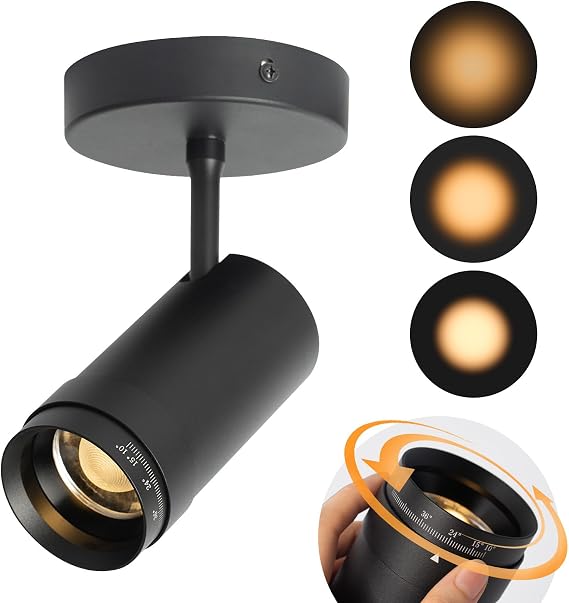 Aisilan LED Ceiling Spotlight Dimmable Zoomable Beam Angle 10°-55° Swivelling Ceiling Spotlights Angle CRI 97 Matt Black Aluminium Zoomable LED Spotlights for Hallway Wall Painting Living Room [Energy Class F]