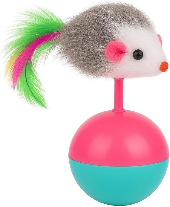 Kedi Oyuncağı – Devrilmez Denge Topu ve Tüy Kuyruklu Fare – Hareketli Interaktif Kedi Topu – Yavru ve Yetişkin Kediler İçin – 14 cm x 8 cm – 1 Adet