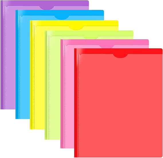INFUN Heavy Duty Plastic Pocket Folder with Prongs and Clear Front Pocket - 6 Pack, 3 Prong Folders with Pockets and Card Slot, Assorted Colors Pocket Folders with Prongs for Letter Size Paper