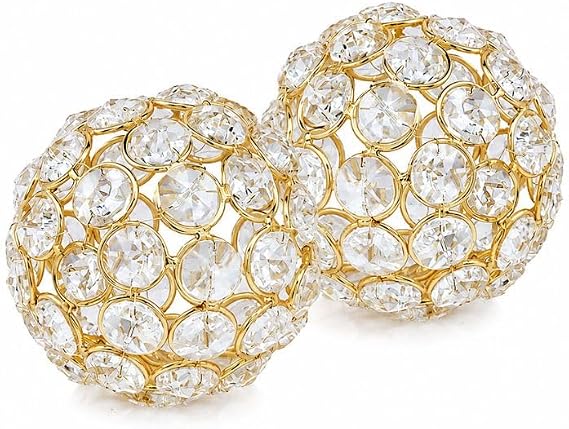 Facetas Decorative Crystal Sphere Fillers Set of 2 Handcrafted Decorative Orbs, Available in all Crystal Silver & Gold, or in Silver & Gold with added Faux Pearls, 3", 4" or 5" Diameter
