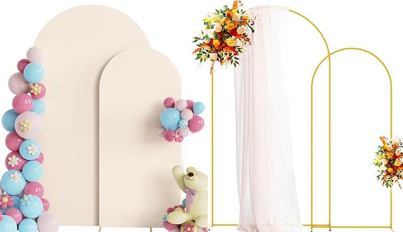 Putros Arch Backdrop Stand and Cover Set of 2, Arch Stand with Beige Cover