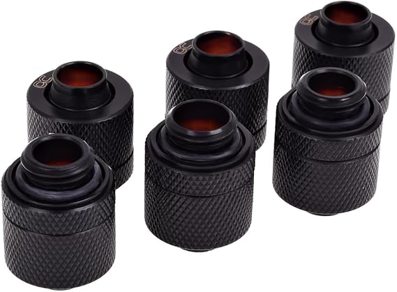 Alphacool HF G1/4 3/8"ID x 1/2"OD Compression Fitting - Deep Black - Six Pack (17387)