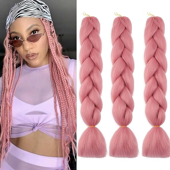 Jumbo Box Braiding Hair Extensions 24 Inch Rouge Pink Braiding Hair 3 Packs Twist Crochet Braids Hair Extension for Women High Temperature Synthetic Fiber(24",A17)