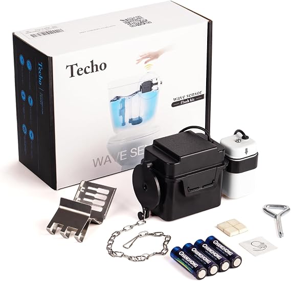 Techo Touchless Toilet Flush Kit, Adjustable Sensor, 1256315 Adapt k1954, Automatic Toilet Flusher - Easy to Install