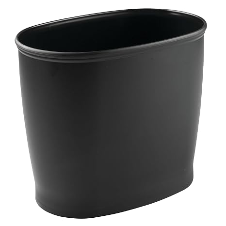 iDesign Slim Plastic Bathroom Trash Can, Black