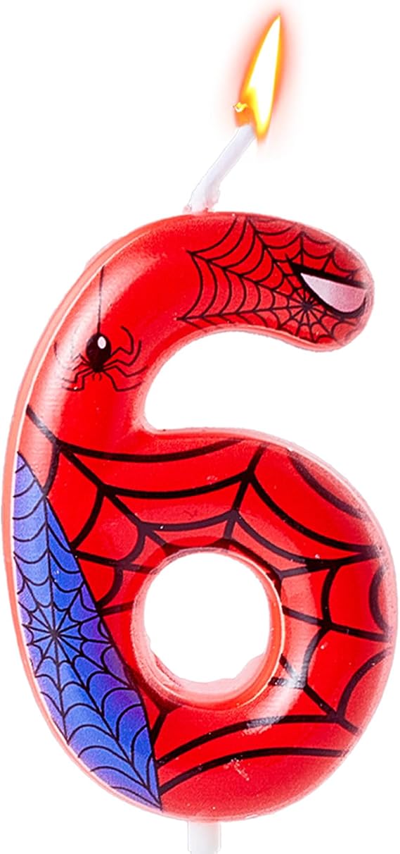 Gezan Spider Themed Birthday Candles Number Candles Happy Birthday Cake Toppers Advent Candle Web Candles for Boy Girl Spider Party Decoration Supplies Birthday Halloween Party(Number 6)