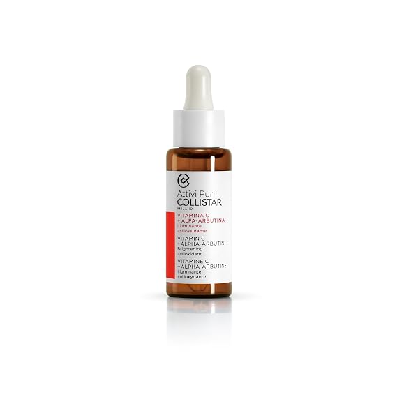Collistar Attivi Puri Vitamin C Serum + Alpha Arbutin Face Drops for Anti-Ageing Moisturising Effect, Also for Sensitive Skin, Free from Silicone, Alcohol and Dyes 30 ml