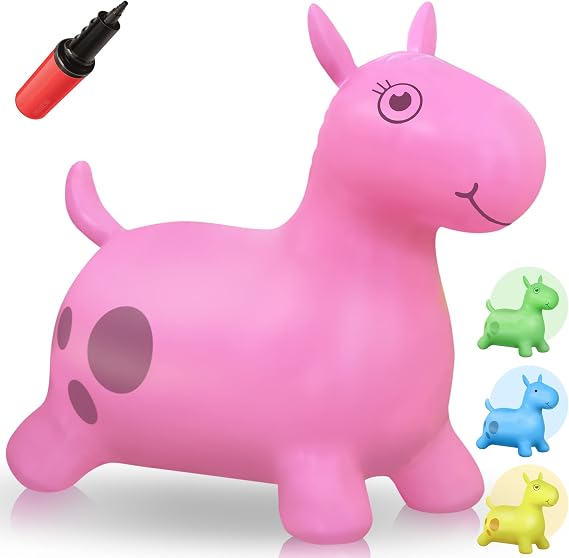 WALIKI Pink Bouncy Horse for Girls | Inflatable Hopping Horse Ride-On Toy with Pump | Fun Gift for 1, 2, and 3 Year Old Girls | Balance & Coordination Hopper Toy for Indoor/Outdoor Play
