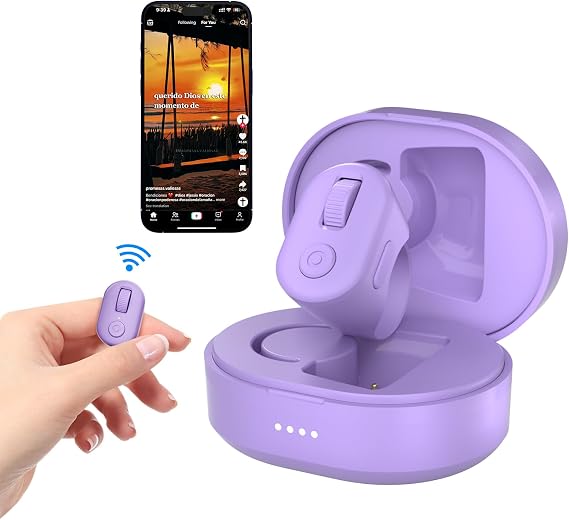 Tiktok Scrolling Ring, Bluetooth Finger Scroller Remote for Tik Tok, Page Turner for iPhone iPad &amp; Android Tablet Ebook Reading, Remote Control Camera Video Recording for iPhone Android -Purple