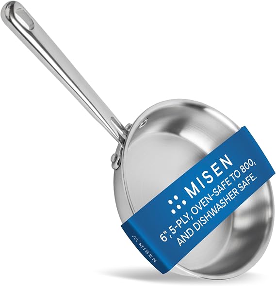 Misen 5-Ply Stainless Steel 6" Frying Pan - Professional Cookware for Induction, Gas and Electric - Dishwasher Safe, Oven Safe to 800F - Durable, Versatile, Even Heating
