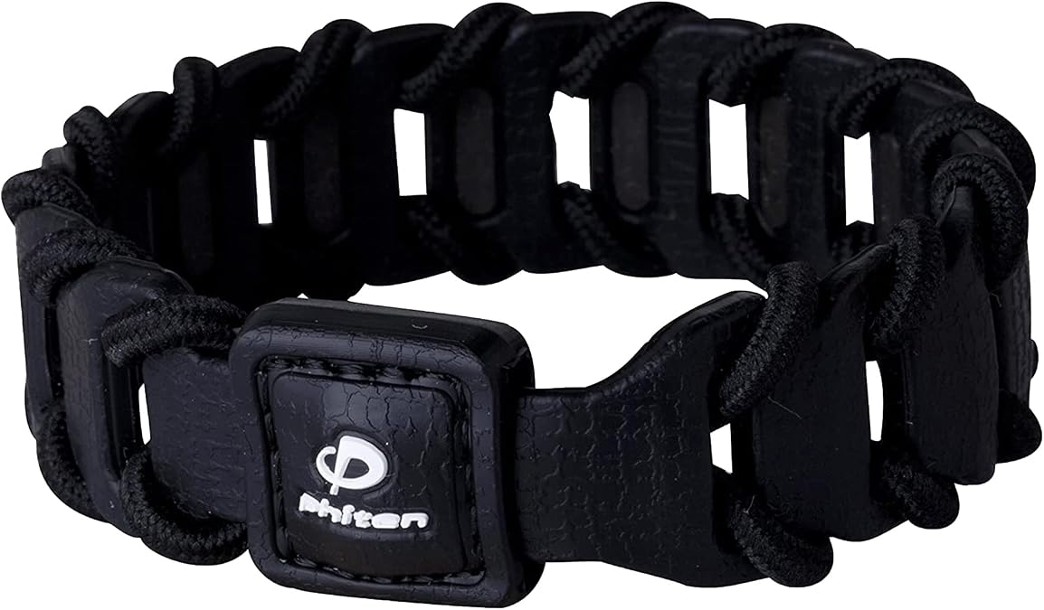 Phiten Fuse Titanium Bracelet - Durable Leather-Textured Silicone with Woven Nylon Cord, Permeated with Premium Aqua-Titanium and Micro-Titanium Spheres for Sports, Gym, Athletics for Men and Women