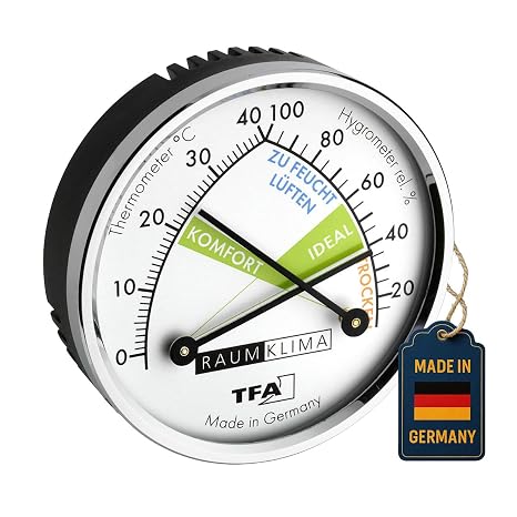 TFA Dostmann Analog thermo-hygrometer with metal strap plastic chrome-plated brass multi-colored (L) 71 x (W) 23 x (H) 71 mm