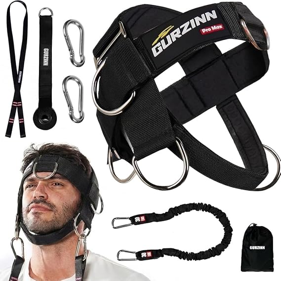 GurZinn Neck Harness Trainer - Adjustable 40" (100cm) Heavy Duty Rope & Neoprene Padding | Improve Neck Strength & Reduce Neck Pain | Gym & Home Use