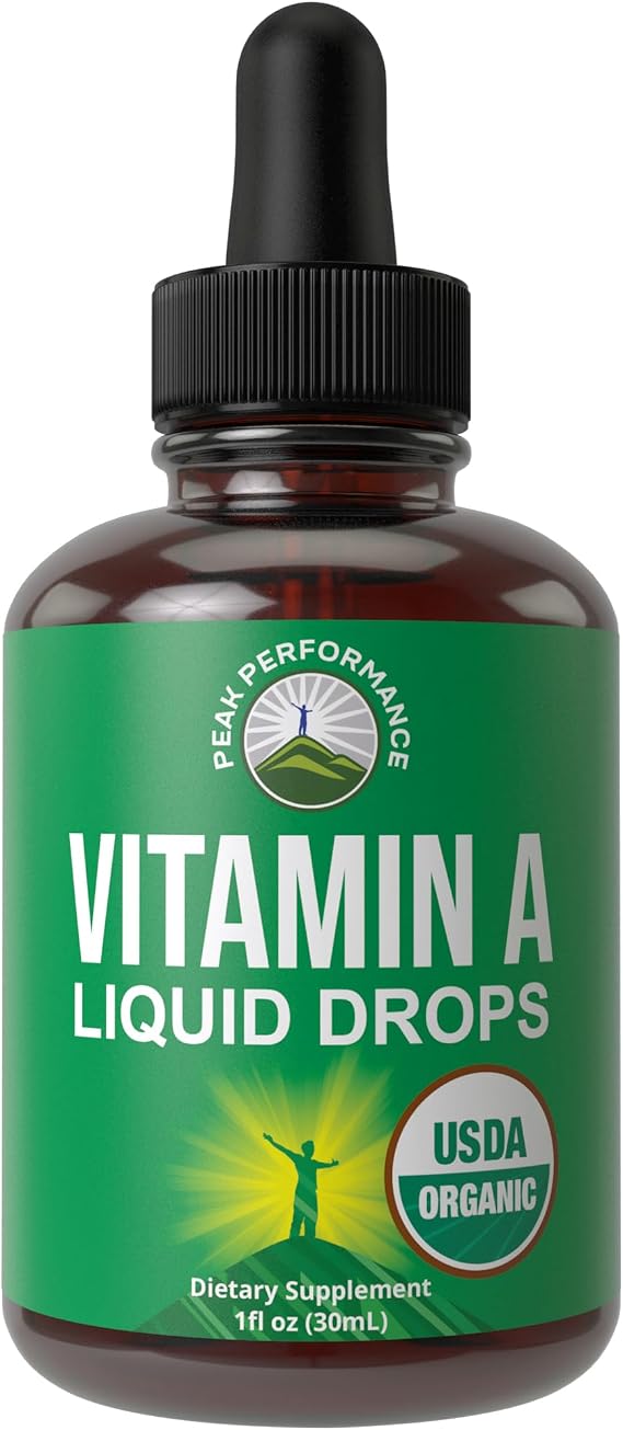 USDA Organic Vitamin A Liquid Drops Supplement. Vegan High Bioavailability