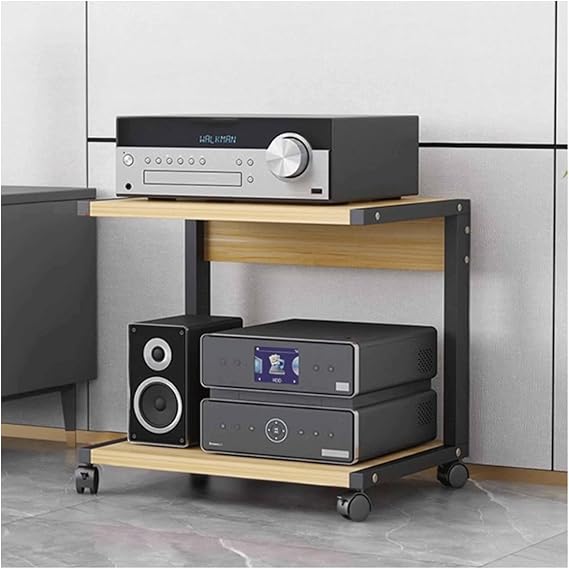 Generisch Modern 2 katlı tekerlekli AV medya standı, stereo sistemler için ahşap HiFi ses rafı, oyun konsolları için eğlence rafı, doğal kaplama (50 x 40 x 50 cm)