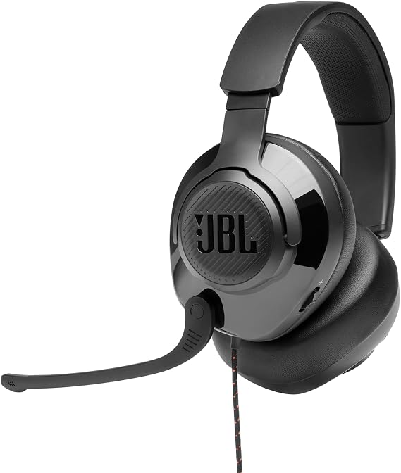 JBL Quantum 200 - Wired Over-Ear Gaming Headset with Voice Focus Directional Flip Up Microphone and Memory Foam Ear Cushions Black