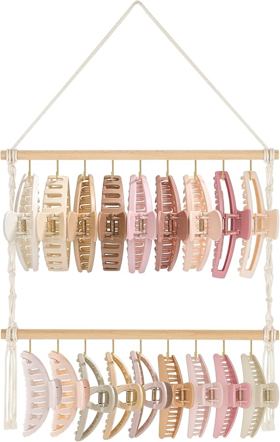 Dahey Macrame Claw Clip Organizer, Hanging Hair Claw Clip Holder Storage Hair Accessories for Women Girls Jewelry Hanger Display Wall Decor for