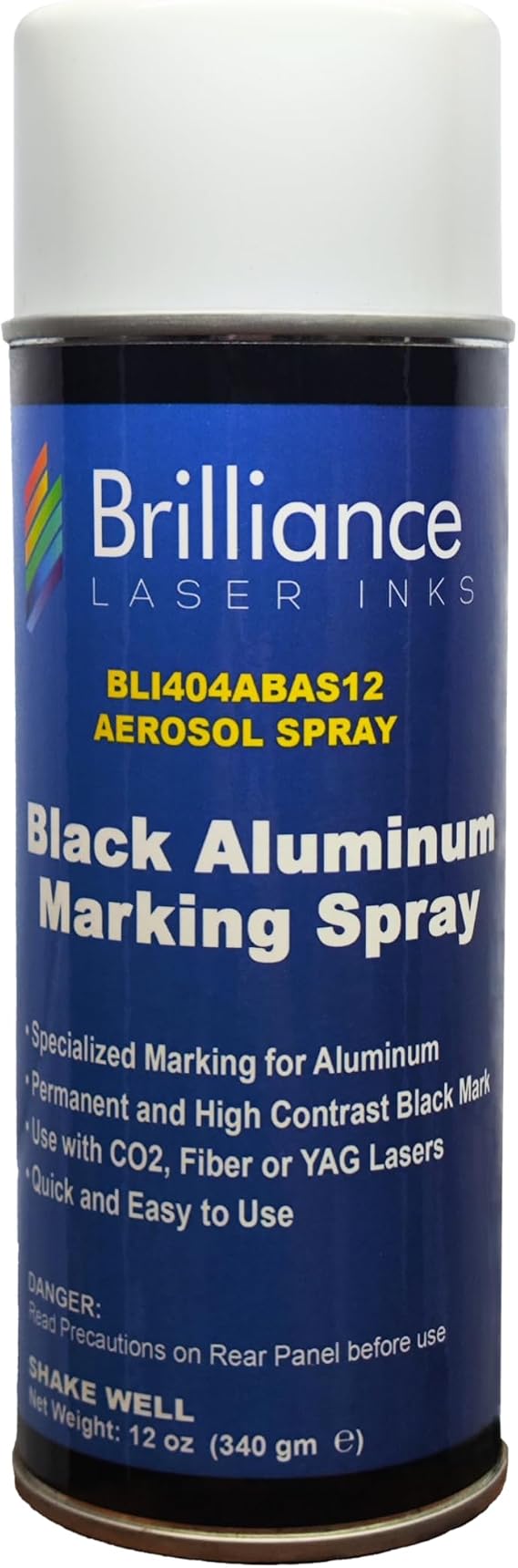 Brilliance Laser Inks 12 Oz Aluminum Laser Marking Spray - Black, Anti Clog Permanent Metal Engraving Aerosol Compatible with Fiber, YAG, Diode, and CO2 Engraver Machine