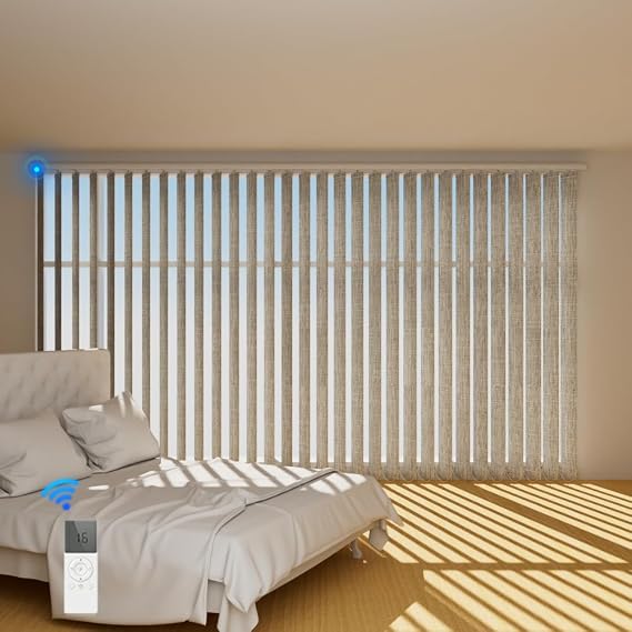 Motorized Vertical Blinds, Blackout Sliding Door Shades Vertical Shades Remote Control Customize, Light Beige