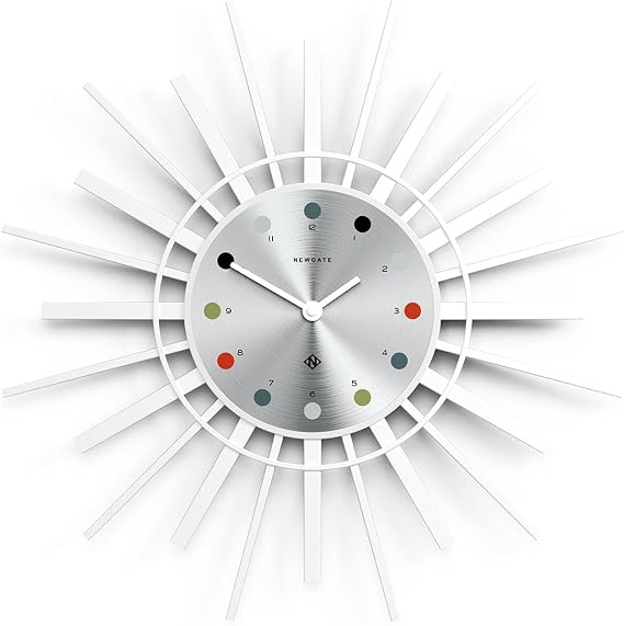 NEWGATE® Stingray Wall Clock | Retro sunburst design | Pebble white
