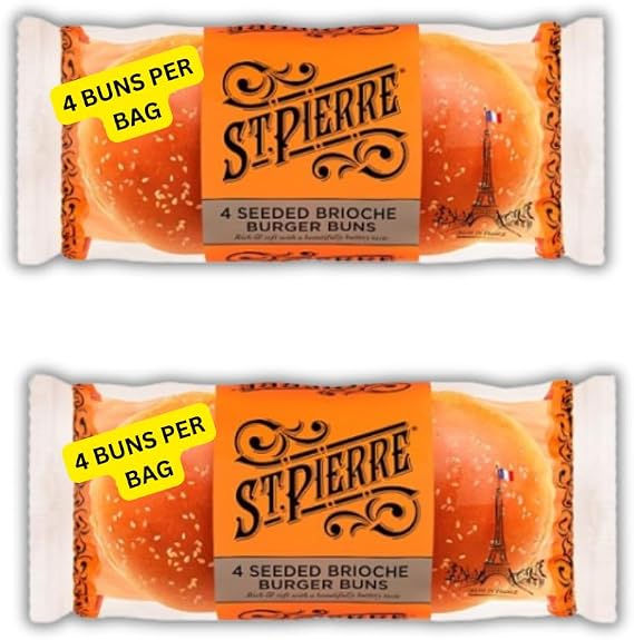 Seeded Brioche Burger Buns Baps St Pierres (2 Packs of 4 (Total 8 buns))
