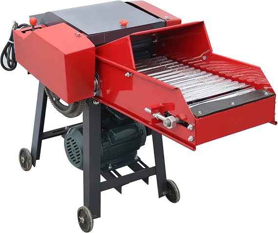 Chaff Cutters Straw Corn Cutter Pulverizer Straw Silage Machine for Animal Feed Process Auto Feed Hay Crusher 220V 3KW 4 Blade(with Conveyor)