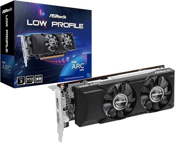 ASRock Intel Arc A310 Low Profile 4GB Graphics Card, 2000 MHz GPU Clock, 4GB GDDR6, Low-Profile Design, Dual Fan, DisplayPort 2.0, HDMI 2.0b, 8K Support