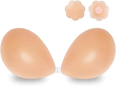 Strapless Sticky Bra Push Up for Women, Adhesive Silicone No Show Bra for Backless Dress, Invisible Reusable V Shape