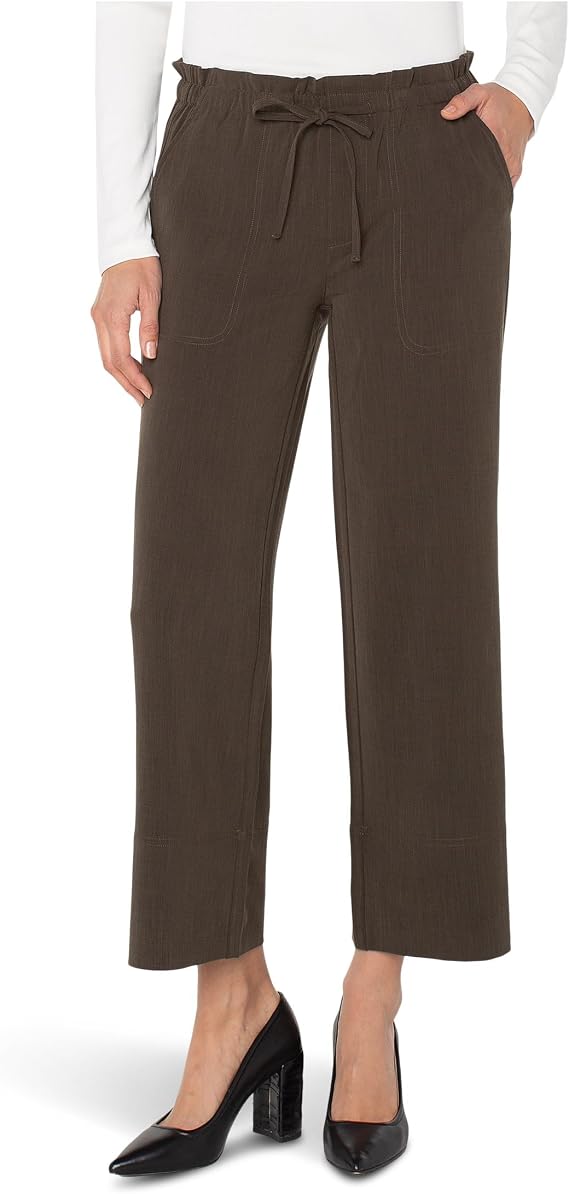 Liverpool Women's Petite Pull on Tie Waist Wide Leg Ankle Pants