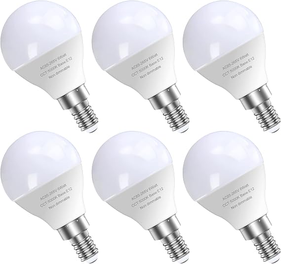A15 Shape E12 LED Ceiling Fan Light Bulbs, 60W Equivalent, 5000K, 6 Pack