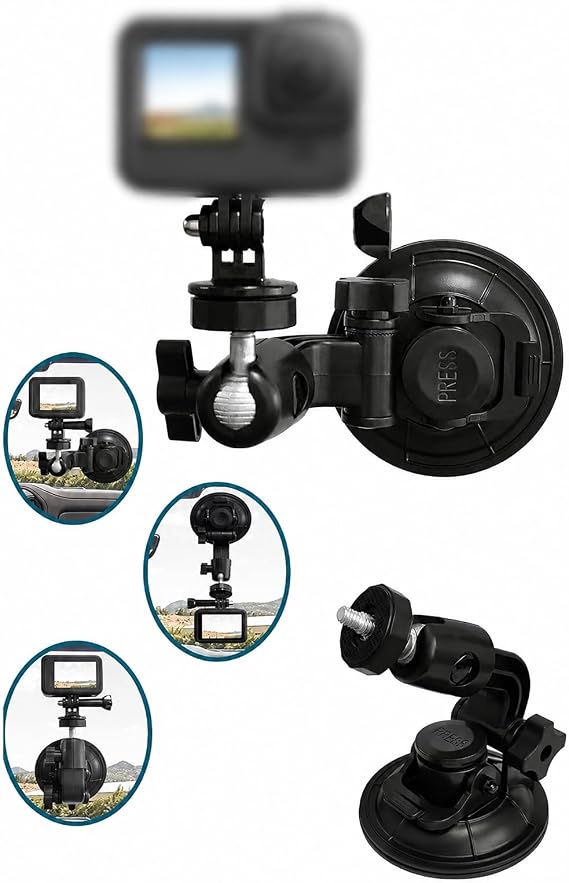 Coverzone Vantuzlu Ayarlanabilir Kamera Tutucu Araç İçi Cam Konsol Montaj Aparatı | 360° Döner Mafsallı Güçlü Vakum Tabanlı Aksiyon ve Mini Kamera Standı | KMT-54