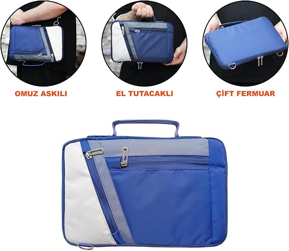 Microcase Ipad Mini 6 8.3 inch Tabletler için Omuz Askılı El Tutacaklı Universal Sleeve Taşıma Çantası AL4346 Lacivert Krem Gri