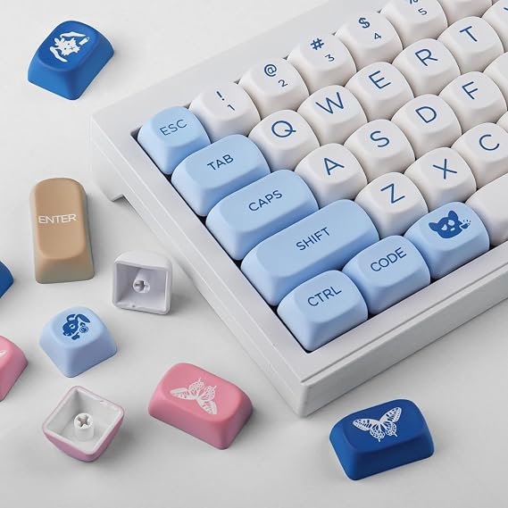 Tsungup PBT MOA Keycaps, 126 Keys Cute Blue Custom Keycap Set Compatible with Cherry Gateron MX Switches for ANSI Layout Mechanical Gaming Keyboards