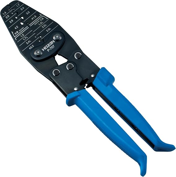 Hozan P-707 Crimping Tool (for Open Barrel Type Contacts), Crimping Pliers, 15 Types of Large and Small Dies, Compatible with a Wide Range of Terminals