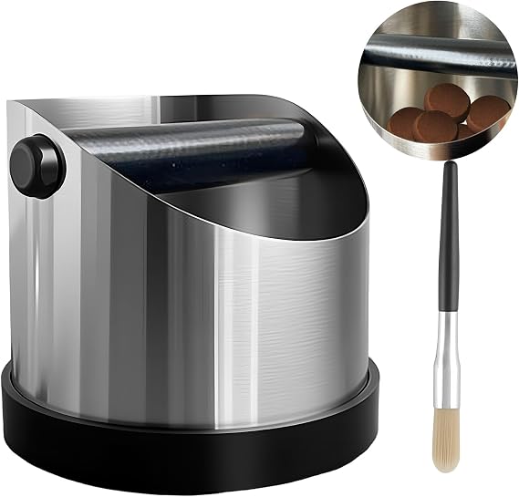 Coffee Grounds Knock Box - Stainless Steel Espresso Knock Box with Removable Knock Bar & Coffee Brush, Non-Slip Base Knock Container Espresso Dump Bin Grind Waste Bin Coffee Maker Accessories (700ml)