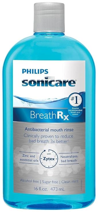 Philips Sonicare BreathRx Antibacterial Mouth Rinse, Blue, Clean Mint, 16 Fl Oz