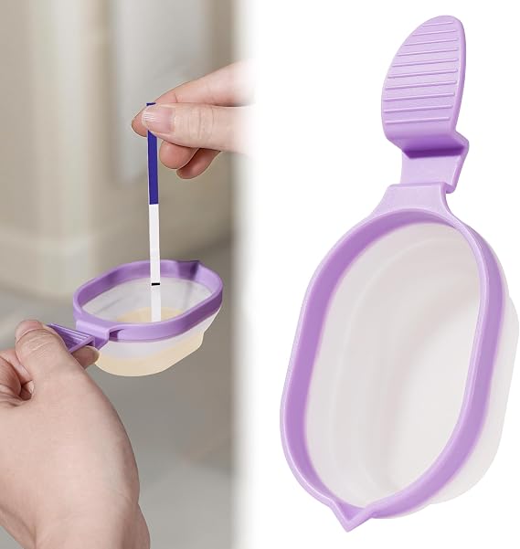 Collapsible Pee Cup with Test Rest – Reusable Foldable Urine Collection Cup for Women’s Ovulation & Pregnancy Tests – Portable & Hygienic with Non-Slip Handle (Purple)