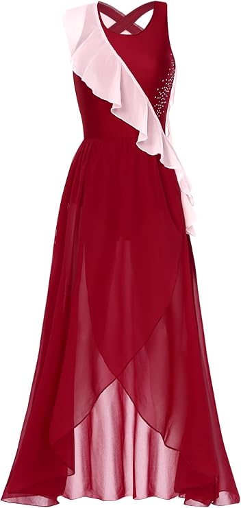 Lyrical Dance Costume for Women Asymmetrical Tulle Flowy Maxi Dresses Modern Contemporary Dancewear