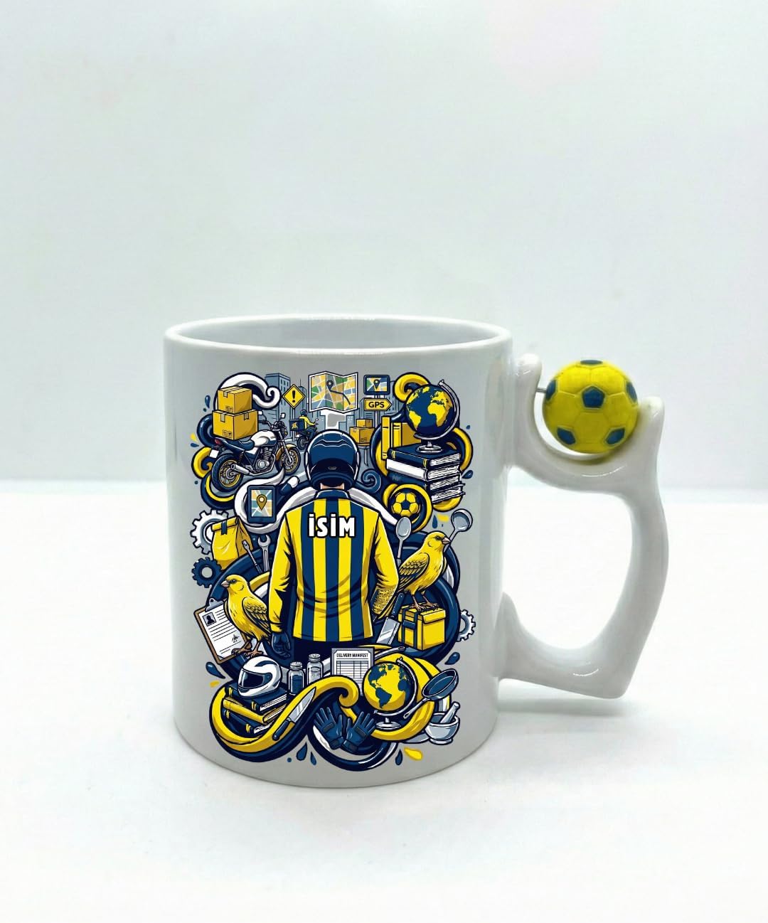 Kurye Meslek Taraftar Temalı Kurye Kupa Bardak | Taraftar Meslek Temalı Kupa Bardak | Hediye Mug (Fenerbahçe Temal, Futbol Toplu)